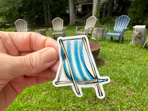 Sticker | Nautical E | Blue Beach Chair | Waterproof Vinyl Sticker | White | Clear | Permanent | Removable | Window Cling | Glitter | Holographic