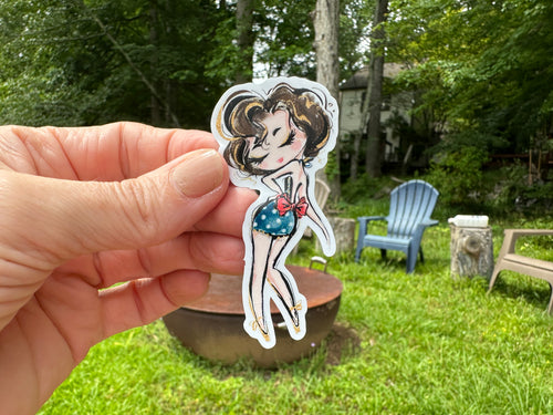 Sticker | Nautical J | Girl with Short Brown Hair | Waterproof Vinyl Sticker | White | Clear | Permanent | Removable | Window Cling | Glitter | Holographic