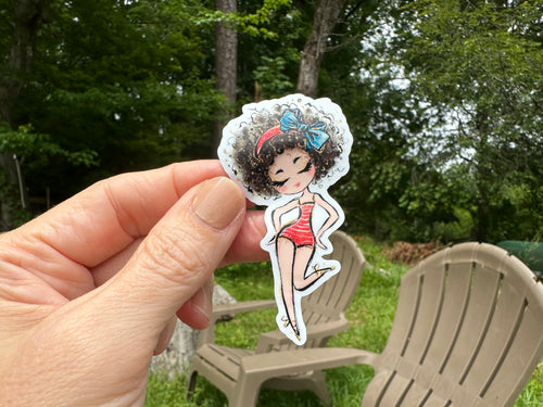 Sticker | Nautical H | Girl with Curly Brown Hair | Waterproof Vinyl Sticker | White | Clear | Permanent | Removable | Window Cling | Glitter | Holographic