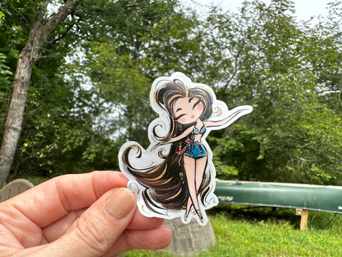 Sticker | Nautical G | Girl with Long Brown Hair | Waterproof Vinyl Sticker | White | Clear | Permanent | Removable | Window Cling | Glitter | Holographic