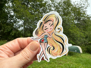 Sticker | Nautical O | Girl with Blonde Hair | Waterproof Vinyl Sticker | White | Clear | Permanent | Removable | Window Cling | Glitter | Holographic