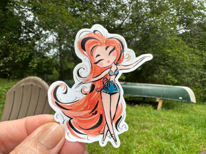 Sticker | Nautical L | Girl with Long Red Hair | Waterproof Vinyl Sticker | White | Clear | Permanent | Removable | Window Cling | Glitter | Holographic
