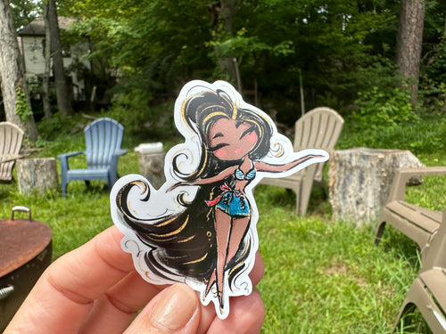 Sticker | Nautical M | Girl with Dark Skin | Waterproof Vinyl Sticker | White | Clear | Permanent | Removable | Window Cling | Glitter | Holographic