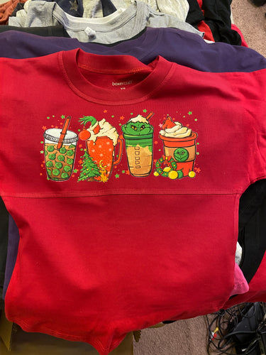 T Shirt Boxercraft Brand Red Long Sleeved with Grinch Drinks Design