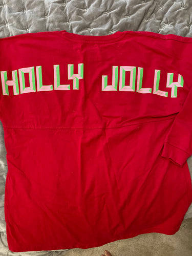 T Shirt Boxercraft Brand Pink or Red Long Sleeved with Holly Jolly Christmas Design