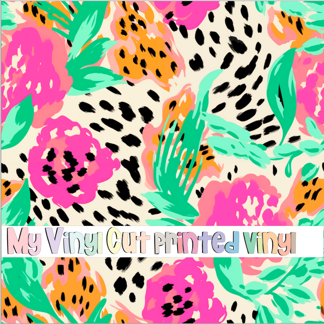 Printed Vinyl & HTV Animal Print Floral J Pattern 12 x 12 inch sheet