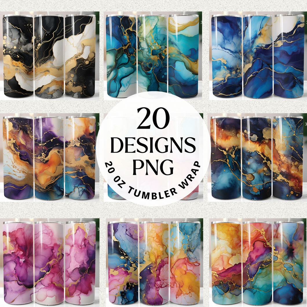 Alcohol Ink 20oz Tumbler Wrap Bundle Digital Download