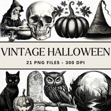 Load image into Gallery viewer, Vintage Halloween Clipart Sublimation Bundle Digital Download