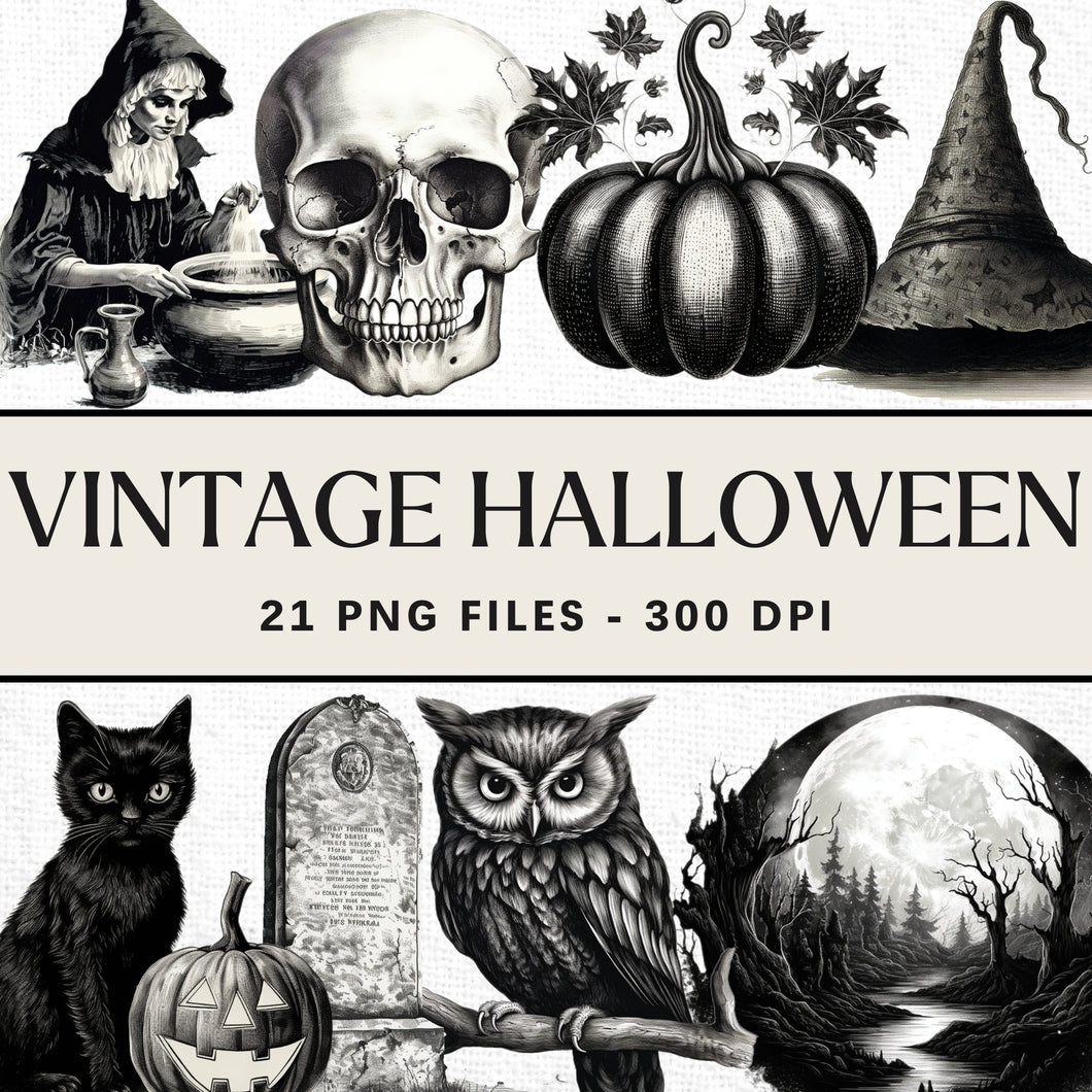 Vintage Halloween Clipart Sublimation Bundle Digital Download