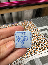 Load image into Gallery viewer, Square Shaped Pin Back Button KD Light Blue Background with Coquette Frame