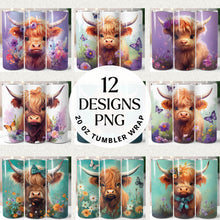 Load image into Gallery viewer, Spring Highland Cow 20oz Tumbler Wraps Digital Download