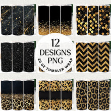 Load image into Gallery viewer, Black Glitter 20 oz Tumbler Wrap Bundle Digital Download