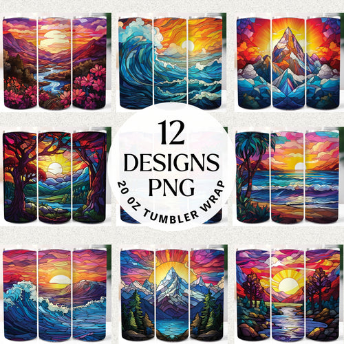 Stained Glass Landscape 20 oz Tumbler Bundle Digital Download