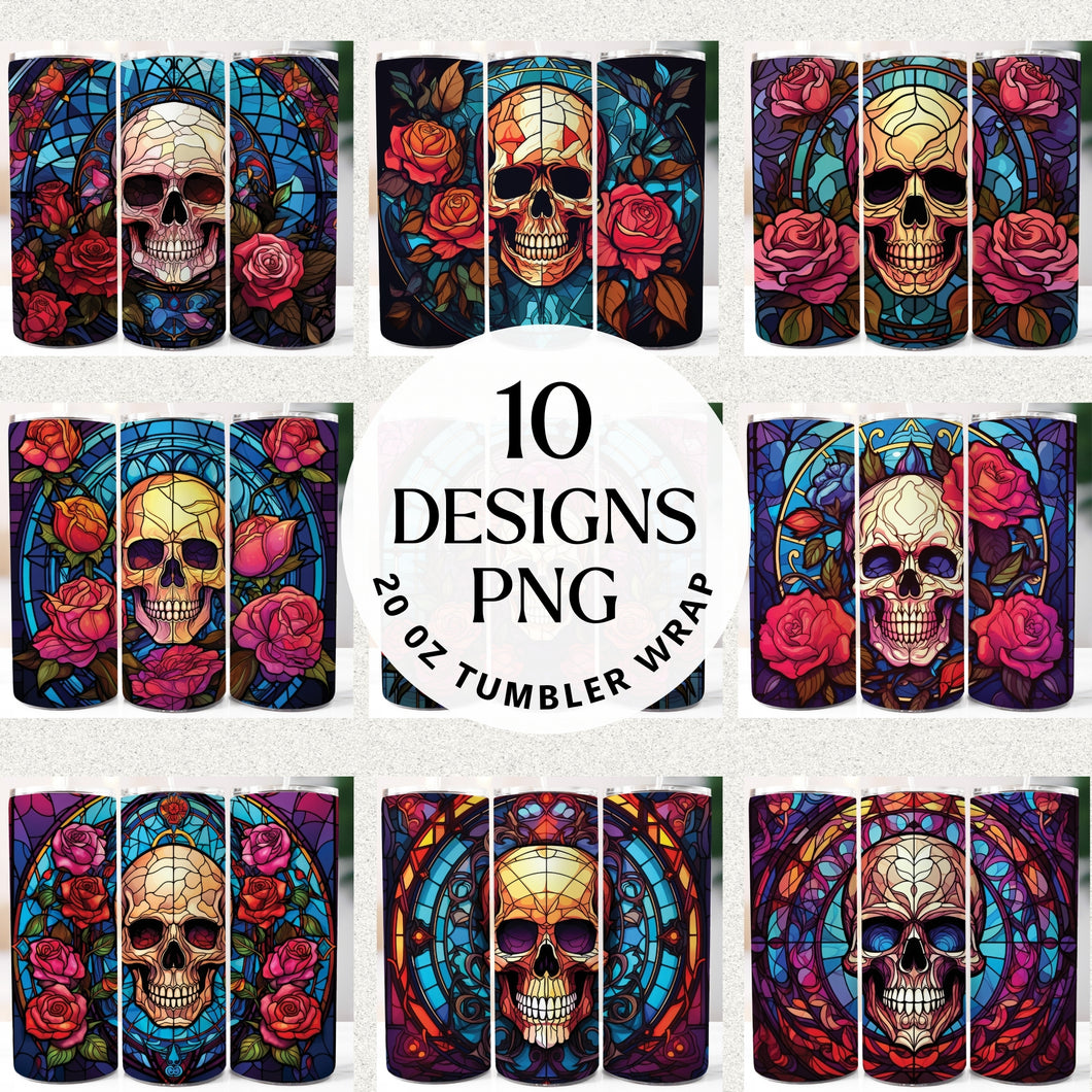 Stained Glass Skull Roses 20 oz Tumbler Bundle Digital Download