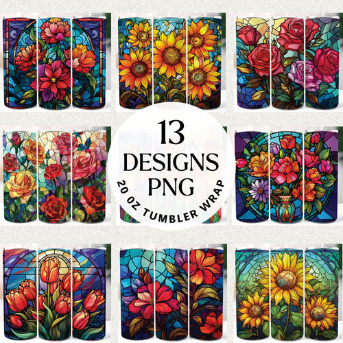 Flowers Stained Glass 20 oz Tumbler Bundle Digital Download