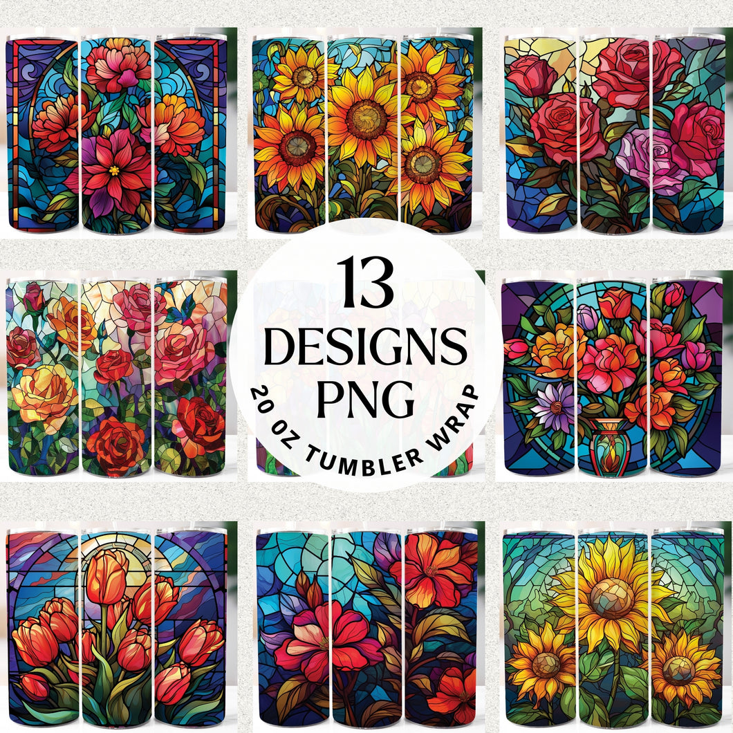 Flowers Stained Glass 20 oz Tumbler Bundle Digital Download