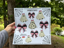 Load image into Gallery viewer, Sticker Sheet Coquette Ghosts  12 x 12 inch Sheet with Various Size Stickers