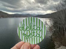 Load image into Gallery viewer, Sticker | DZ_F | Delta Zeta Watercolor Stripes Circle Sticker | Waterproof Vinyl Sticker | Permanent | Window Cling |