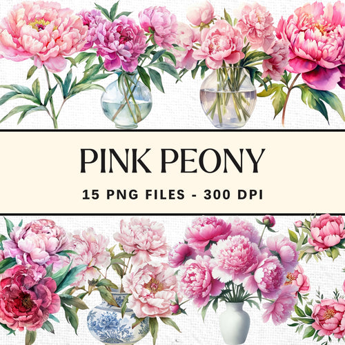Pink Peony Clipart Bundle Digital Download
