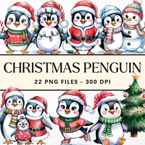 Christmas Penguin Clipart Bundle Digital Download