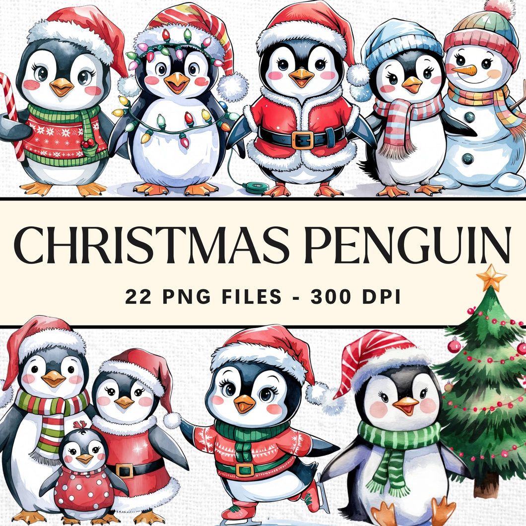 Christmas Penguin Clipart Bundle Digital Download