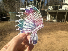 Load image into Gallery viewer, Sticker | 46E | Headdress | Waterproof Vinyl Sticker | White | Clear | Permanent | Removable | Window Cling | Glitter | Holographic