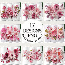 Load image into Gallery viewer, 3D Pink and White Flowers Tumbler Wrap Sublimation Bundle