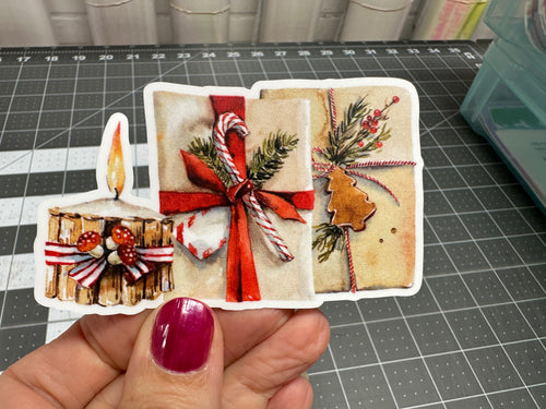 Sticker | 35P | Christmas Presents | Waterproof Vinyl Sticker | White | Clear | Permanent | Removable | Window Cling | Glitter | Holographic