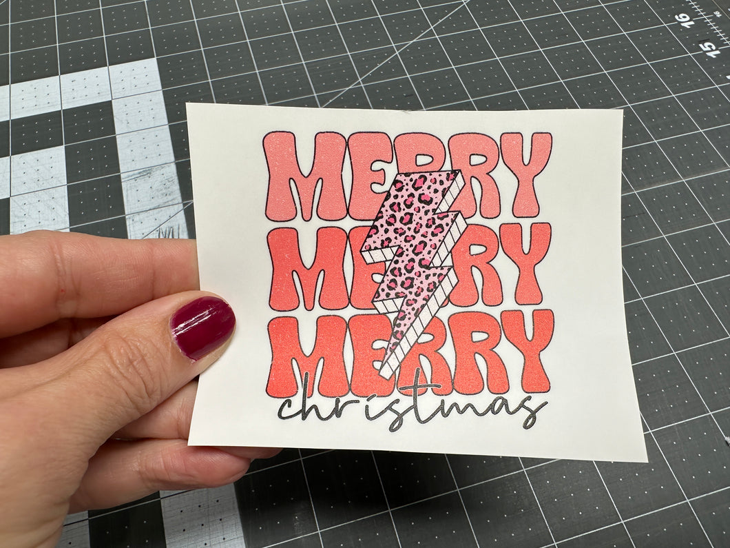 Waterslide Decal 35H Merry Merry Merry 3 1/2 inches tall or wide Printed on Clear or White