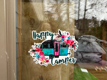 Load image into Gallery viewer, Sticker | 17C | Happy Camper | Waterproof Vinyl Sticker | White | Clear | Permanent | Removable | Window Cling | Glitter | Holographic