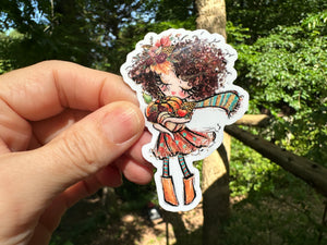 Sticker 28A Fall Market Girl with Brown Curly Hair
