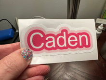 Load image into Gallery viewer, Custom Name Sticker in cute pink font One name up to 5 inches wide