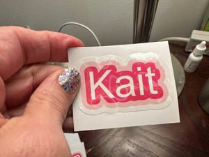 Custom Name Sticker in cute pink font One name up to 5 inches wide