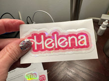 Load image into Gallery viewer, Custom Name Sticker in cute pink font One name up to 5 inches wide