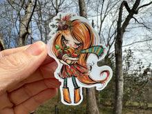 Load image into Gallery viewer, Sticker | 28C | Garden Girl Red Straight Hair | Waterproof Vinyl Sticker | White | Clear | Permanent | Removable | Window Cling | Glitter | Holographic