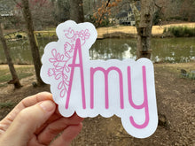 Load image into Gallery viewer, Custom Name Sticker | Floral | Waterproof Vinyl Sticker | Permanent Adhesive | Laminated