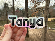 Load image into Gallery viewer, Sticker | Custom Name Sticker | Black Ink | Waterproof Vinyl Sticker | Silver Holographic Metallic
