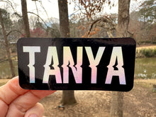 Load image into Gallery viewer, Sticker | Custom Name Sticker | Black Ink | Waterproof Vinyl Sticker | Silver Holographic Metallic