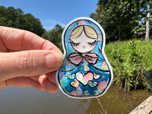 Load image into Gallery viewer, Sticker | 32I | Russian Nesting Doll | Waterproof Vinyl Sticker | White | Clear | Permanent | Removable | Window Cling | Glitter | Holographic