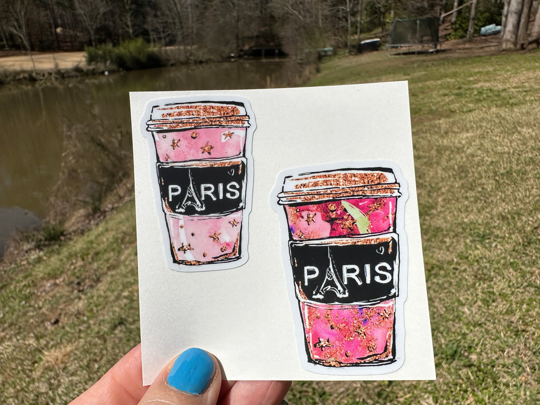 Sticker | 78D | Paris Coffee Cups | Waterproof Vinyl Sticker | White | Clear | Permanent | Removable | Window Cling | Glitter | Holographic