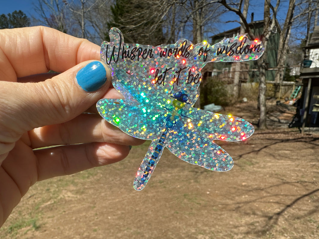 Sticker | 36C | Blue Dragonfly | Waterproof Vinyl Sticker | Permanent | Metallic Glitter Holographic