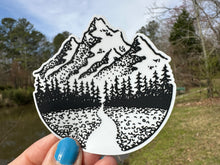 Load image into Gallery viewer, Sticker | 75I | Circle Mountain Scape | Waterproof Vinyl Sticker | White | Clear | Permanent | Removable | Window Cling | Glitter | Holographic