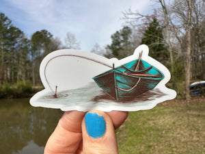 Sticker | 75K | Old Fishing Boat | Waterproof Vinyl Sticker | White | Clear | Permanent | Removable | Window Cling | Glitter | Holographic
