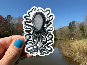 Sticker | 58i | Octopus | Waterproof Vinyl Sticker | White | Clear | Permanent | Removable | Window Cling | Glitter | Holographic