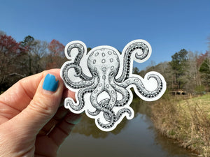Sticker | 58H | Octopus | Waterproof Vinyl Sticker | White | Clear | Permanent | Removable | Window Cling | Glitter | Holographic