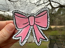 Load image into Gallery viewer, Sticker |  | Coquette Pink Bow | Waterproof Vinyl Sticker | White | Clear | Permanent | Removable | Window Cling | Glitter | Holographic