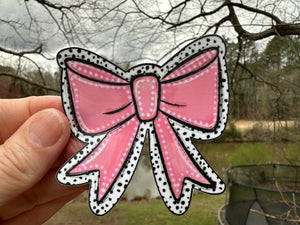 Sticker |  | Coquette Pink Bow | Waterproof Vinyl Sticker | White | Clear | Permanent | Removable | Window Cling | Glitter | Holographic