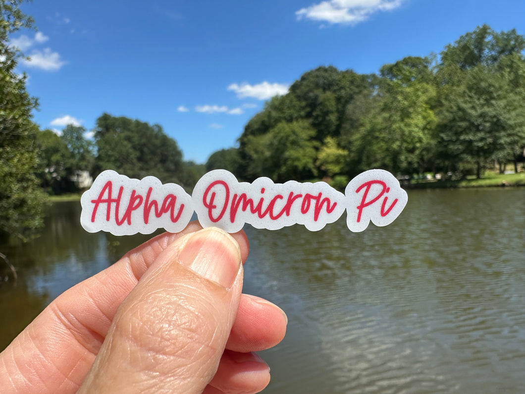 Sticker | Alpha Omicron Pi | AOP L | Hand Written | Waterproof Vinyl Sticker | Permanent
