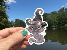 Load image into Gallery viewer, Sticker | 20F Halloween Cat | Waterproof Vinyl Sticker | White | Clear | Permanent | Removable | Window Cling | Glitter | Holographic