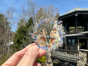 Sticker |  | 2 Bunnies | Waterproof Vinyl Sticker | White | Clear | Permanent | Removable | Window Cling | Glitter | Holographic